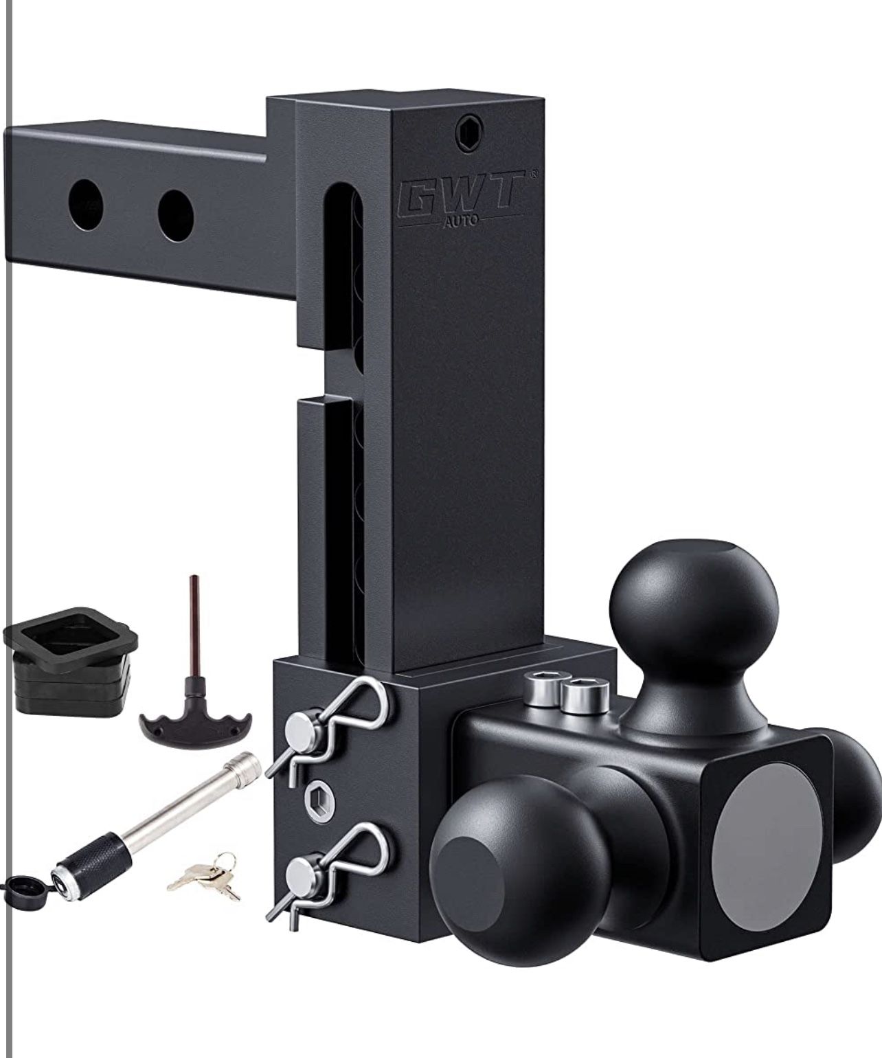 Brand New In The Box- GWTAUTO Adjustable Trailer Hitch, Tri-Ball (1-7/8" x 2" x 2-5/16") Drop Hitch, Fits 2-Inch Receiver, 7 Inch Drop Cushioned Hitch