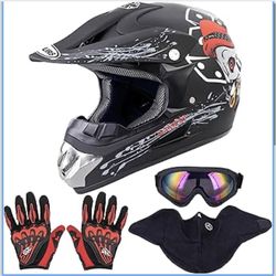 NEW NEW Adult Motocross Dirt Bike Helmet with Goggles, Gloves & Mask Dirt Bike ATV Helmet for Unisex-Adu