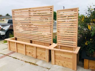 Beautiful privacy wall Frame Planter Box Garden Bed Outdoor Design cedar redwood AC pool equipment cover