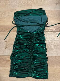 Green Metallic Ruched Mini Dress