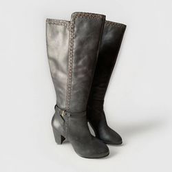 ✨New✨ Size 8.5 Ugg Lamb Leather Black Claudia Knee High Boots Heel Zip Up