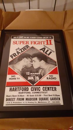 Ali Frazier II fight poster with frame, matte