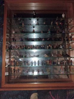 Large Wood and Glass Display Cabinet with Figurines