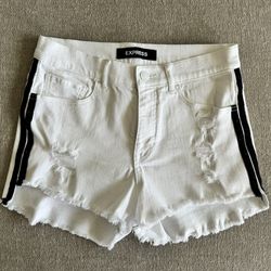 White with Accent Black Stripes EXPRESS High Rise Shorts