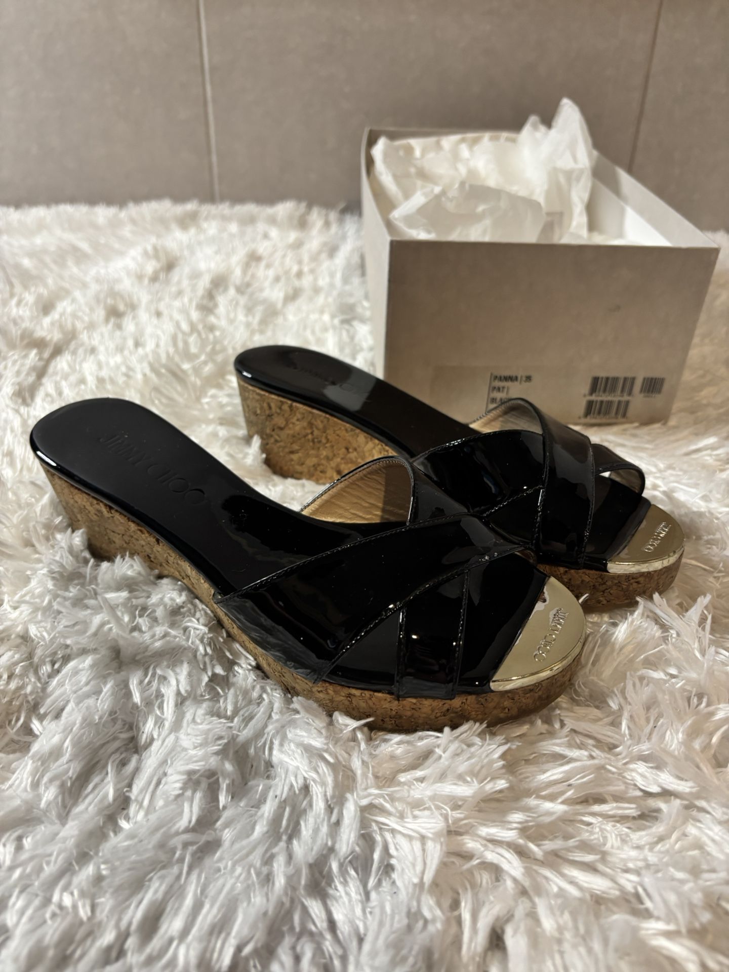 Jimmy Choo Panna Slides - Black Sandals, Wedge Size 35