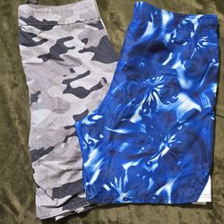 Nike Roebuck Men's Swim Beach Board Surf Trunks Shorts Lot of 2 Blue Grey Large