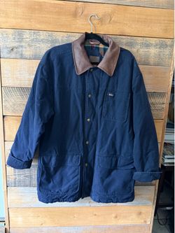 Pendleton Vintage Barn Jacket Navy, Leather Collar, Wool Lined Men’s Large  No rips or tears