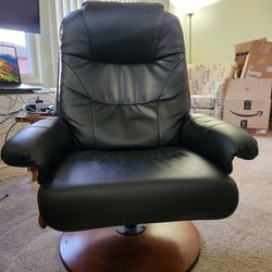 Black Leather Recliner Chair & Ottoman