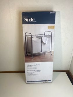 Style Selections 1 -Piece Count Gray Metal 2 -Compartment Sorter Laundry cart