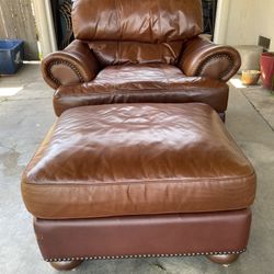 Leather Oversized Chair & Ottoman 