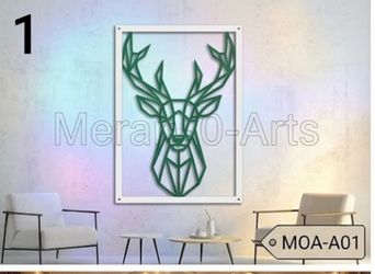 Geometric Stag Wall Art – Modern Framed Metal/Wood Deer Head Sign, Contemporary Wildlife Home Décor