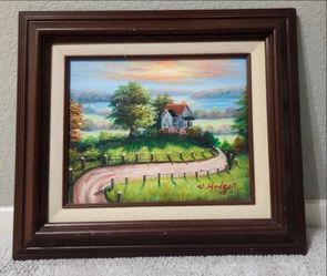 W. Hodges Cottage Landscape Oil Painting