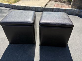 Pair of Black Faux Leather Square Storage Ottomans 11.5” square  Great for a small space or a college dorm room