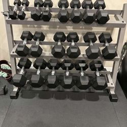 5-50 Complete Set Of 10 Pairs Of Rubber Hex Dumbbells