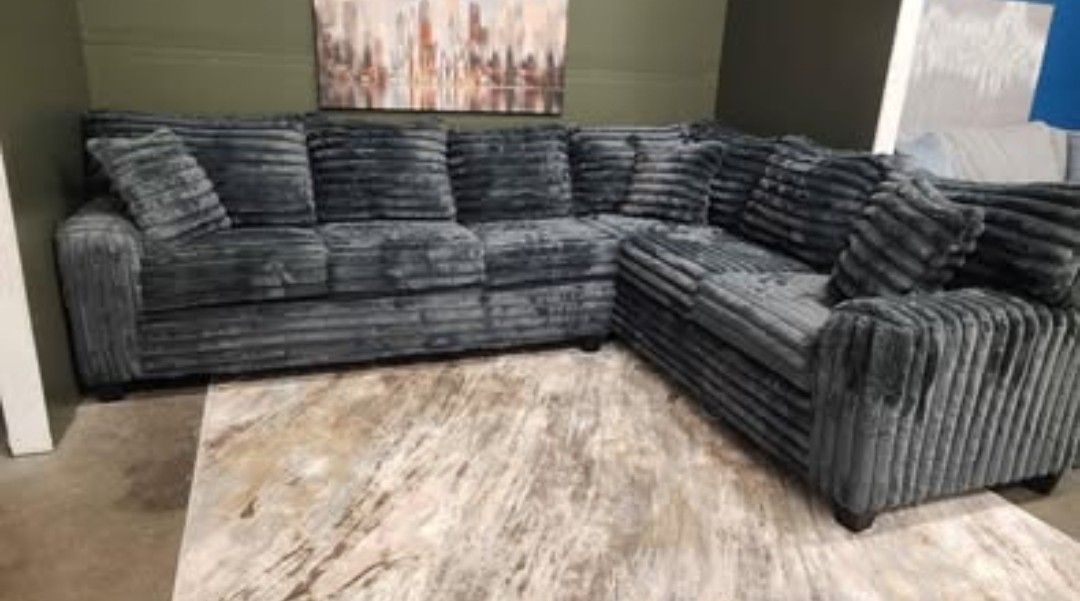 NEW MODEL ALERT! Brand New Byers Market Gunmetal Grey Thick Corduroy RAF 2pc Corner Sectional
