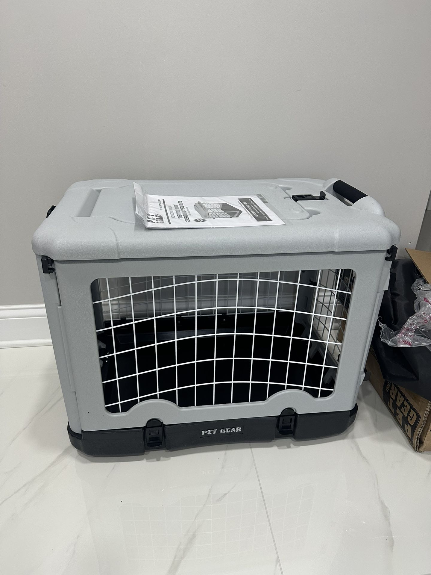 “The Other Door” 4 Door Steel Crate for Dogs/Cats with Removable Tray, Essential Grey, 27 Inch