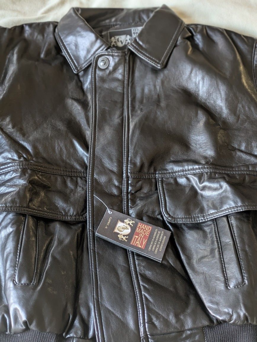 Men's GV GRUPPO ITALIANO TESSILE Black Leather Jacket ( size M)