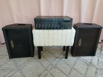 PA System-Samson 300 Watt Mixer/Amp+Kustom 10" 2 Way Mains/Monitors