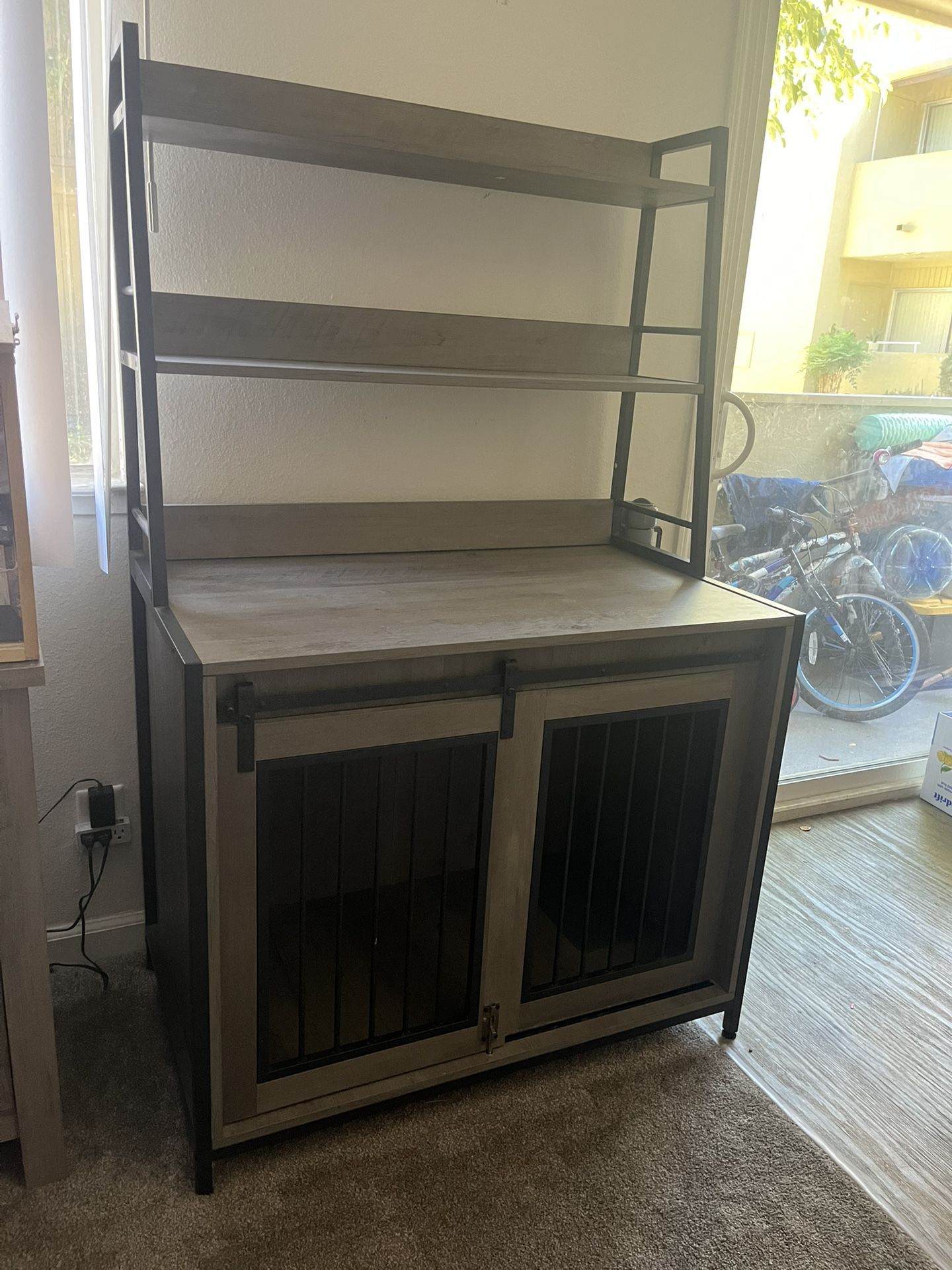 Dog Crate Furniture with Shelves for Small to Medium Pets, Wooden Cage