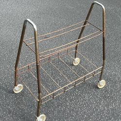 Vintage Antique 50s Mid Century Modern MCM Rolling Lucite Wheels TV Stand Bottom Magazine Holder Shelf Cart Rack Bar