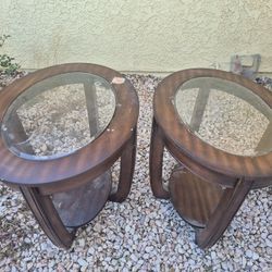 Two Steve Silver London 30-in W x 25-in H Cherry Glass Round Modern End Tables - Needs Cleaning But Work Perfectly ~22.75" X ~16.5" Beveled Glass