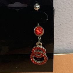 Belly Navel Ring, Surgical Steel, Red Crystals On Silver