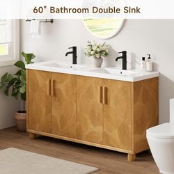 60" Double Sink Bathroom Vanity Top, White SMC Vanity Top Two integrated rectangular basins with pre-drilled faucet holes provide ample space for shar