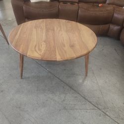 MIDCENTURY MODERN SOLID WOOD LARGE ROUND COFFEE TAB;E