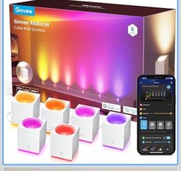 Govee Cube Wall Sconces, RGBIC LED Wall Light Works with Alexa, 15ft WiFi Smart Lights for Room Decor, Color Changing Indoor Light Fixture for Bedroom