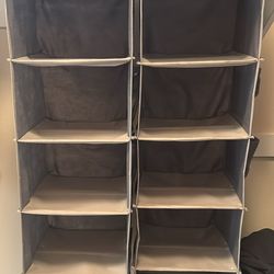 Grey hanging closet organizers