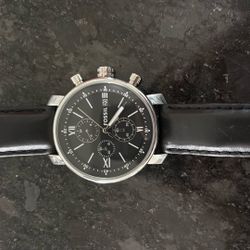 Fossil Men Chronograph Black Leather Quartz Battery & Analog used Watch.