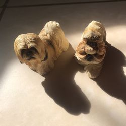 Vintage Living Stone Figurine Of Dog Shih Tzu Puppy Pet Home Decor Statue