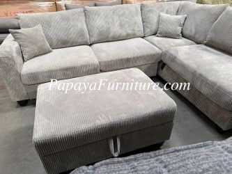 NEW Grey Fabric Sectional Couch and STORAGE Ottoman Set Living Room Sofa Chaise Lounge USB Charging Port 106" Wide BIG Discount Clearance SALE Gray