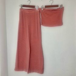 Striped Bandeau Top and Wide-Leg Pants Set