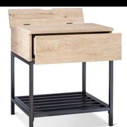 Set of 2 Modern Wood + Metal Side Tables – Hidden Storage + Open Shelf
