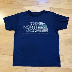 The North Face blue t-shirt camo print