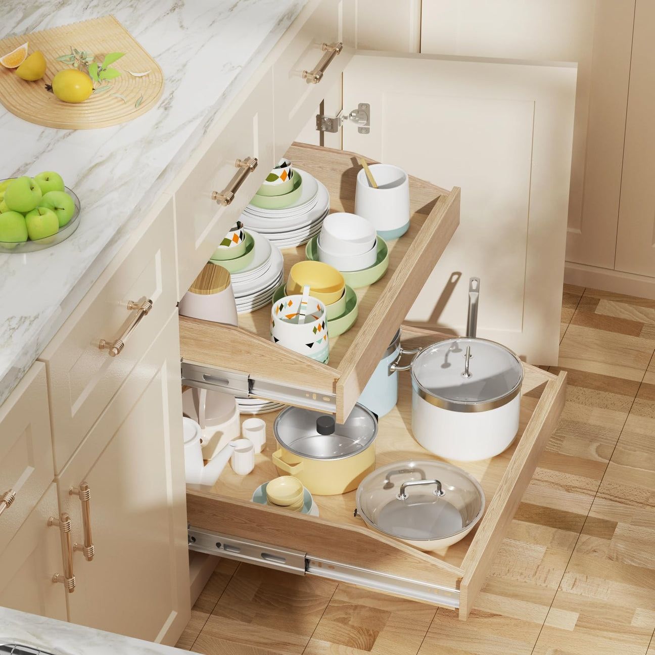 2 Tier Wood Cabinet Organizing Drawer