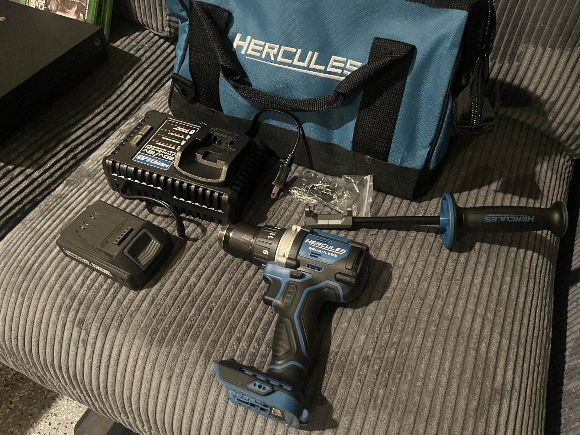 HERCULES 20V Brushless Cordless, 1/2 in. Drill/Driver Kit with Side Handle, 2 Ah Battery, and Charger