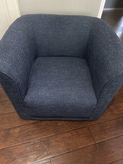 Blue Tweed Swivel Barrel Chair EUC