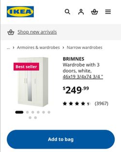 BRIMNES
Wardrobe with 3 doors and mirror