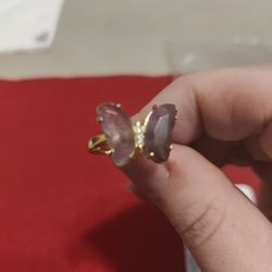Amethyst Adjustable Butterfly Ring