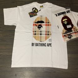 White BAPE Burberry streetwear tee sizes xl and small