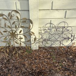 1 For $25 OR 2 For $50, indoor - outdoor metal art.  GARDEN wall sign plaque. New Orleans Fleur de lis & floral design. Hang by pool, patio, or door!