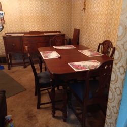 Matching Wood Table And Sideboard  Vintage 