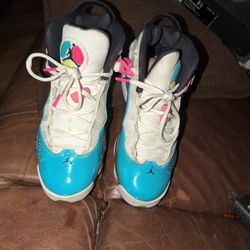 Size 7 Y -  Jordan 6 Rings Blue Fury Cyber Pink