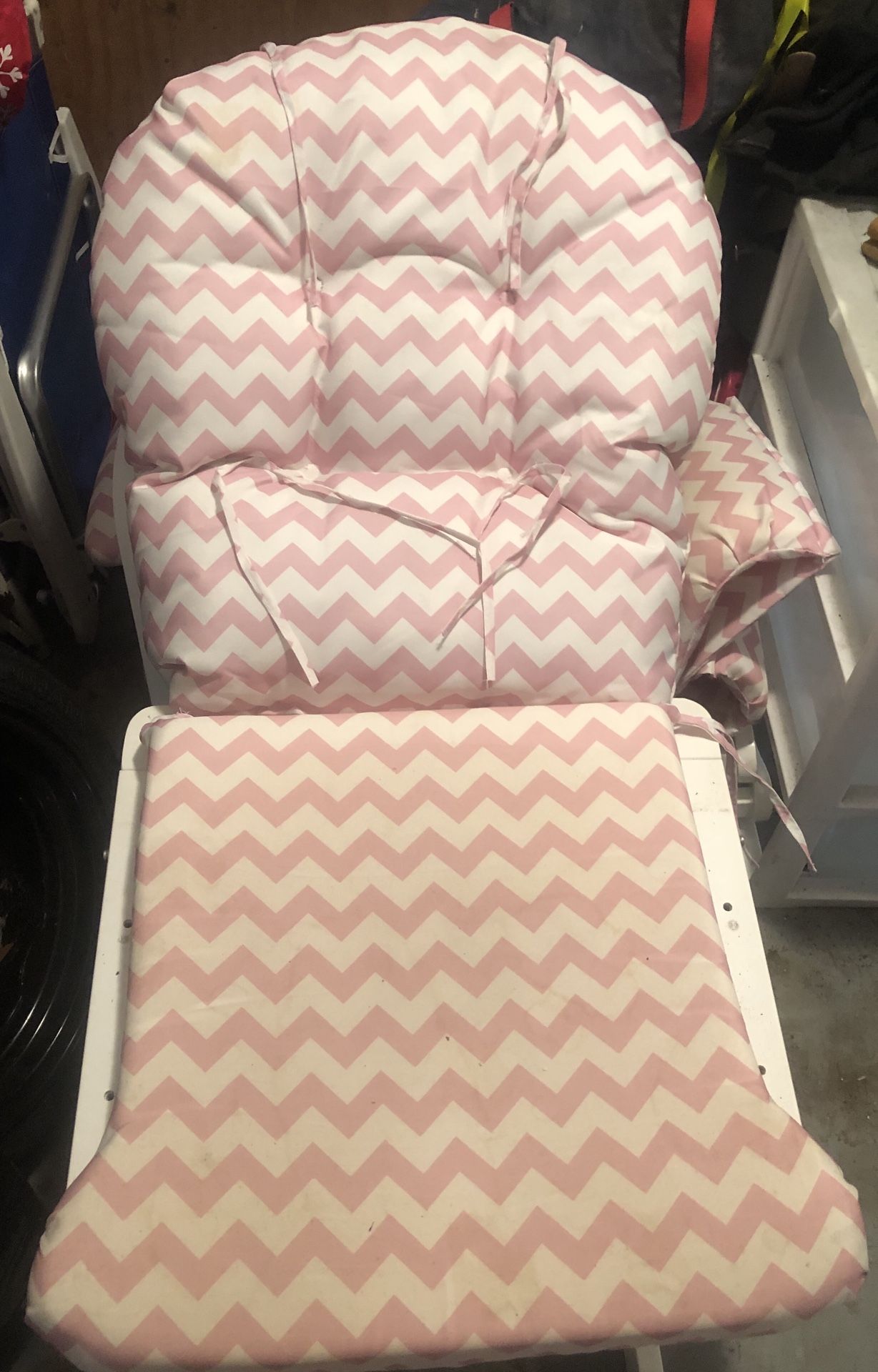 Pink and White Rocking Chair with Foot Ottoman