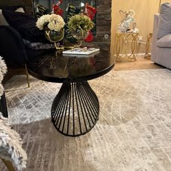 Black Oval Coffee Table With Wired Frame 