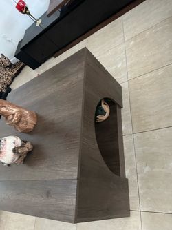 Gray Wood-Grain End Table with Open Shelf