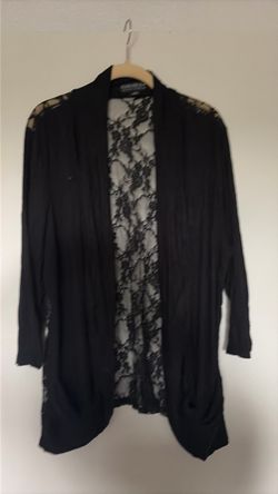 Black Open-Front Cardigan with Lace Back