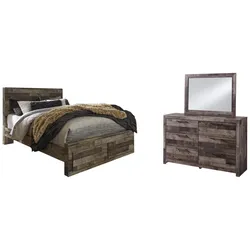 Derekson Queen Panel Bed with 2 Storage Drawers with Mirrored Dresser Unbelievable Quality